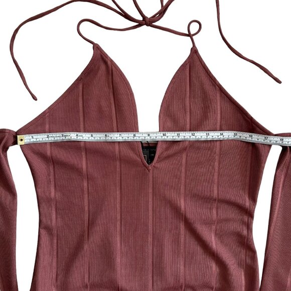 Michael Costello x Revolve Hattie Cold Shoulder Ribbed Bodysuit Mauve XL NWT - Picture 14 of 16